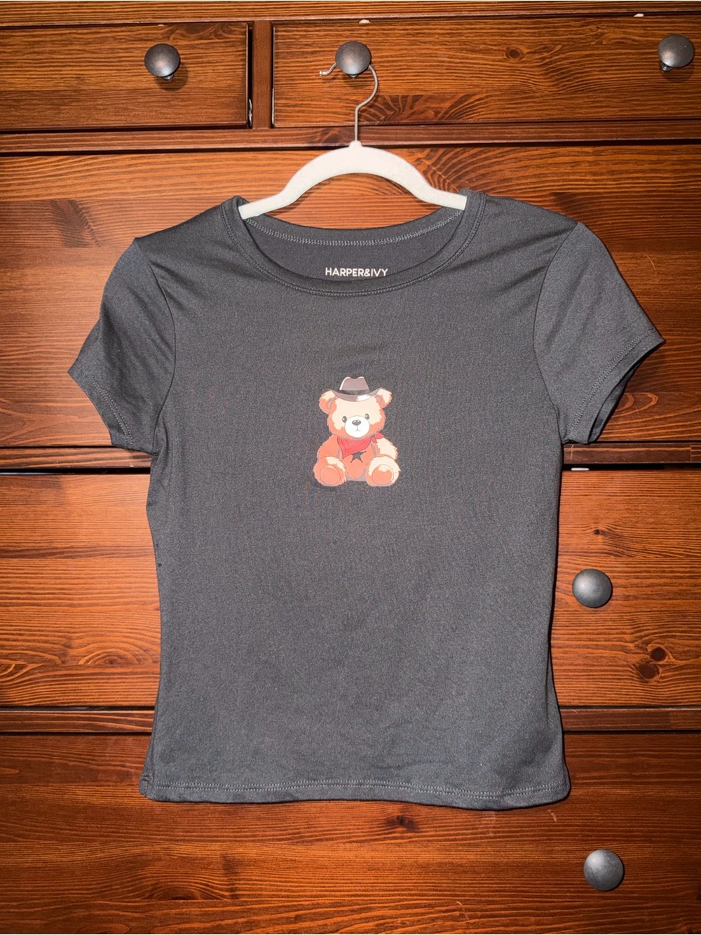 Harper & Ivy Charcoal Gray Cowboy Teddy Bear Graphic Baby Tee Size M